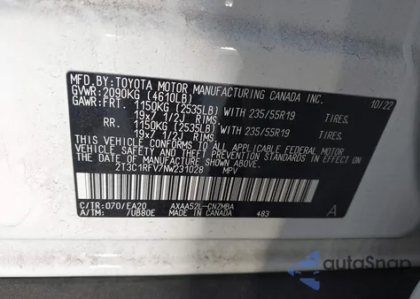 2022 Toyota Rav4 Xle Premium from USA, damaged, VIN 2T3C1RFV7NW231028